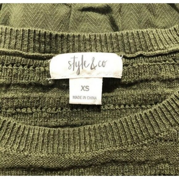 Style Co Sweater Women Size XS Green Army Olive Sheer Knit Hi Low Smock Crochet - Picture 7 of 10